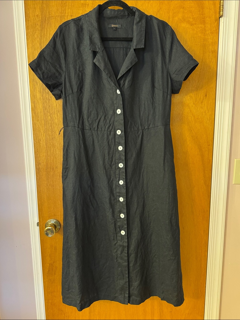Quince Black Button-Front Midi Dress